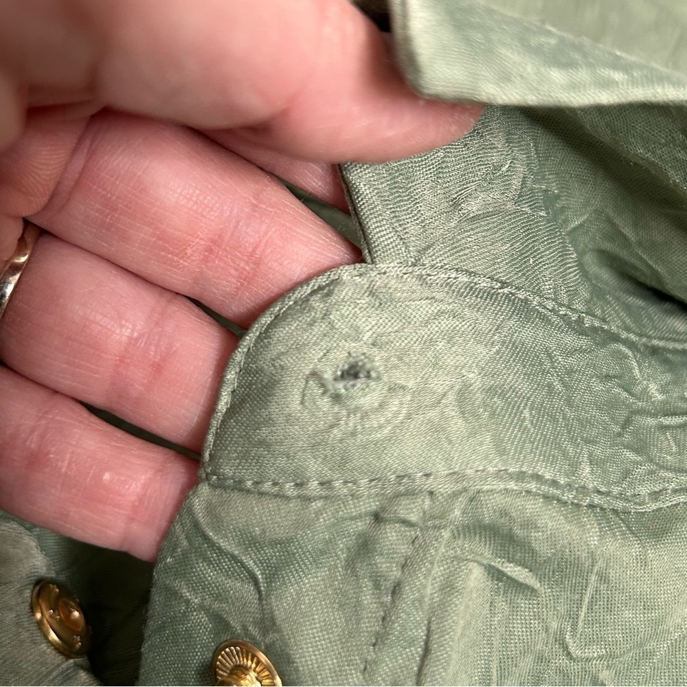 NWT Zara Green Satin Crinkle Cinch Waist Button Down Blouse - Picture 9 of 16
